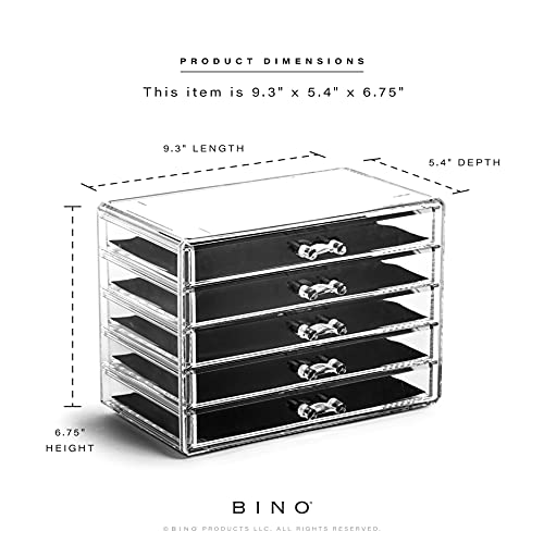 BINO THE MANHATTAN SERIES Acrylic Makeup Drawer Organizer- 5 Drawers | Clear Beauty Organizers and Storage| Cosmetic & Makeup Drawer| Home Organization| Jewelry & Vanity Accessories Drawers - size: 5 Drawer