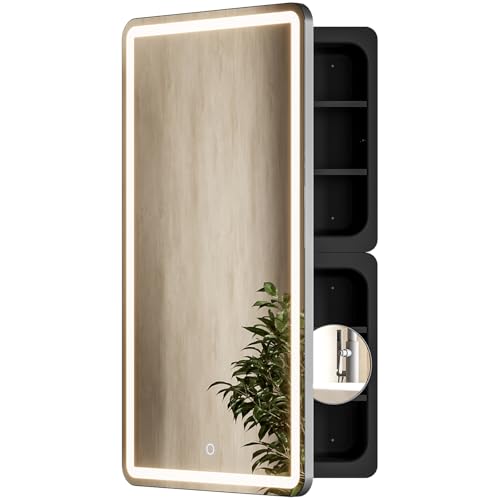 20x36 Inch LED Lighted Medicine Cabinet with Mirror for Bathroom, Wall Mounted or Recessed Mirror Cabinet with 3X Magnifying Mirror, Adjustable Storage Shelves, Modern Design - color: Lighted, size: 20" x 36"
