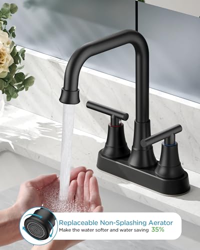 FORIOUS RV Bathroom Sink Faucet Matte Black, 4 In Cenerset Bathroom Faucet | 4 Inch Bathroom Faucet Black 2 Hole or 3 Hole, Black Faucet for Bathroom Sink Centerset with Pop-up Drain and Supply Lines - color: Black