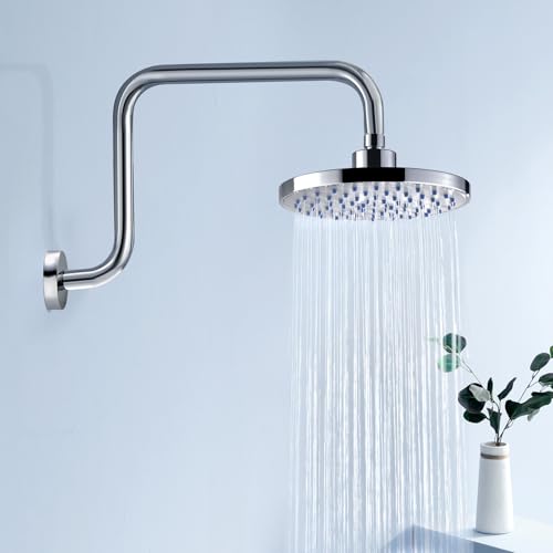 13 Inch S shaped Shower Arm,Stainless Steel Wall-Mounted High Rise Shower Head Extension Arm with Flange，Chrome,10Z1MK - color: Chrome, style: S Shaped