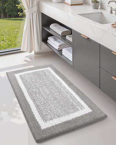 Color&Geometry Simple and Stylish Long Bathroom Rugs Runner Non Slip, 24"x59" Gray Bath Runner Rug, Absorbent, Soft, Washable, Microfiber Bath Mat Bathroom Carpet | Non Slip Bath Runner Rug, Absorbent, Soft, Washable, Microfiber Bath Mat Bathroom Carpet -