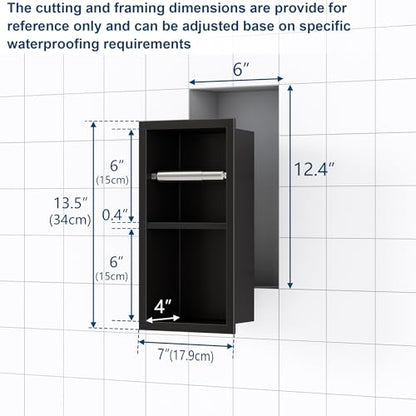 Qeke Recessed Toilet Paper Holder, Dual Rolls Tissue Toilet Holder, Black | 304 Stainless Steel, Rustproof & Durable, Space-saving, in Wall Tissue Holder for Bathroom & RV - color: Matte Black