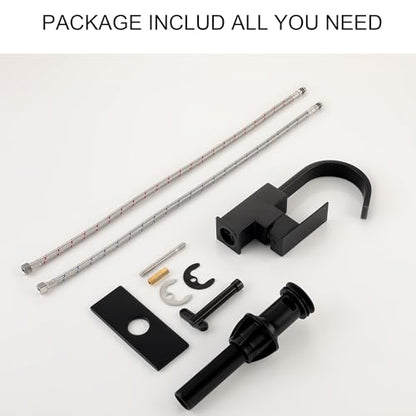 Matte Black Bathroom Faucet Waterfall Faucet Bathroom Vanity with 360 Degree Swivel Spout, Single Hole Bar Sink Faucet with Hose and 6 "Deck Plate,SL5004BK - color: Matte Black, size: Short