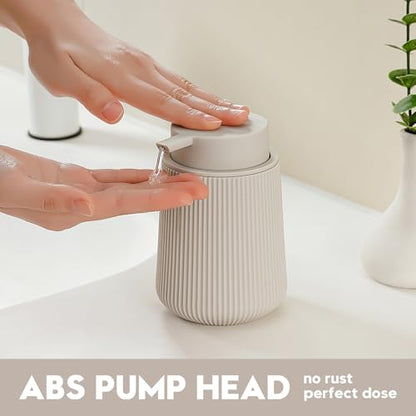 YAUKPH Striped Liquid Hand Soap Dispenser Beige | with Leak-Proof Pump for Bathroom and Kitchen Countertop 11oz - color: Beige, size: Liquid Dispenser
