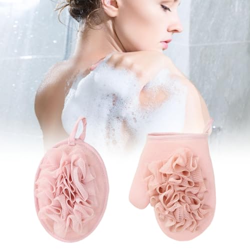 Triple Bath Scrub Set with Extended Back Scrubber Cleans Exfoliator Soft Washcloth Spa Grade Bathroom Essential Bath Scrubber Set - color: Blue