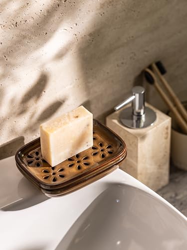 Miamolo Soap Dish with Draining, Bar Soap Holder Keeping Soap Bars Dry | 2-tier Tray Catch Drips, Mess-Free, Non-Slip Base | for Shower Bathroom Bathtub | Sponge Holder Kitchen Sink | Gift, Brown - color: Brown
