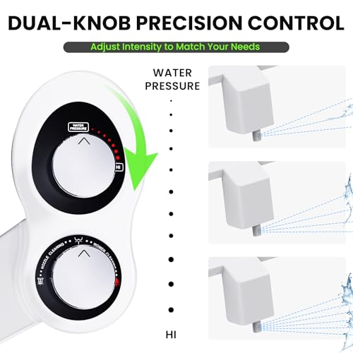RV Bidet Toilet Seat Attachment, RV Bidet for Camper Toilet with Dual Nozzles, Self/Rear/Front Cleaning, Non-Electric, Adjustable Water Pressure, Fresh Water (Chrome Knob) - color: Chrome