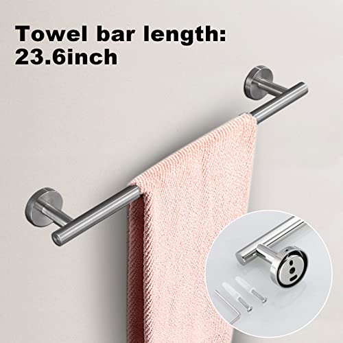 8 Pieces Bathroom Towel Rack Set, Includes 2PCS 23.6 inch Towel bar, 2PCStowel Hook, 2 PCS Towel Ring, 2PCS Toilet Paper Holder-Brushed Nickel Bathroom Accessories Sets - color: Brushed Silver, size: 8pcs-24inch