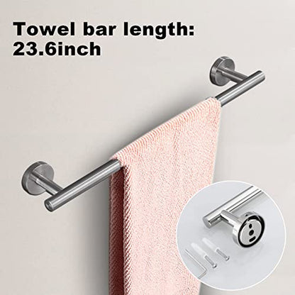 8 Pieces Bathroom Towel Rack Set, Includes 2PCS 23.6 inch Towel bar, 2PCStowel Hook, 2 PCS Towel Ring, 2PCS Toilet Paper Holder-Brushed Nickel Bathroom Accessories Sets - color: Brushed Silver, size: 8pcs-24inch