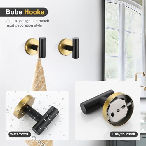 TQKAG Black and Gold Bathroom Hardware Set 6-Piece Bathroom Accessory Set 23.6 Inch Round Stainless Steel Towel Bar Set Wall Mounted - color: Black+gold, size: 6-Pieces Set