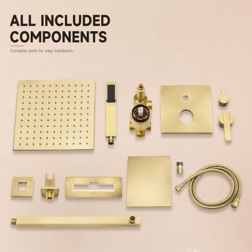 Gold Shower System with Tub Spout, All Metal Bathtub Shower Faucet Set with High Pressure 10 Inch Rain Shower Head and Handheld Shower Head Set, Brushed Gold (Valve Include) - color: Brushed Gold