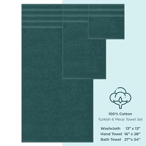 American Soft Linen 100% Cotton Luxury Turkish Towels, 6 Piece Towel Set | Soft Absorbent Quick Dry OEKO Tex Standard 100 Certificated Durable Machine Washable Premium Hotel Quality - color: Teal
