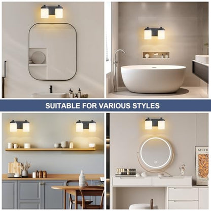 10 Inches Bathroom Vanity Light, 2-Light Black Bathroom Light Fixtures Over Mirror, Bathroom Light Shower Lamp with Milky White Square Glass Shade, Modern Farmhouse Lighting Fixtures - color: Black, size: 10 Inch : 2-lights