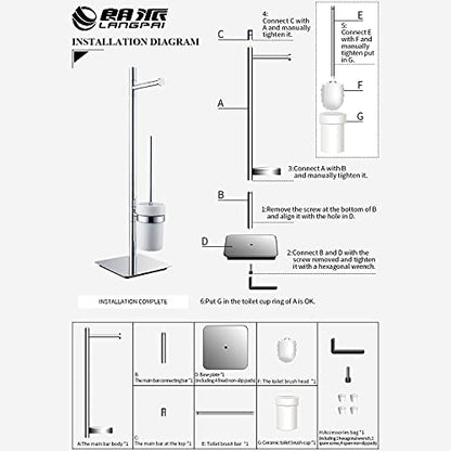 Freestanding Toilet Brush and Paper Holder Set Superior Hotel Luxury Style Join Roll Paper and Toilet Brush Non-Skid Sturdy Floor Stand Brass Chrome with White Ceramic Cup - color: Brass Toilet Brush and Roll Paper Holder Set