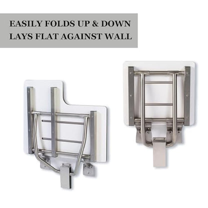 Folding Shower Chair for Elderly and Disabled | ADA Folding Shower Seat Wall Mounted Holds up to 600 lbs | Phenolic Resin Shower Chair for Inside Shower 304 Stainless Steel | 28”x21” Right Hand - size: 28" Right Hand