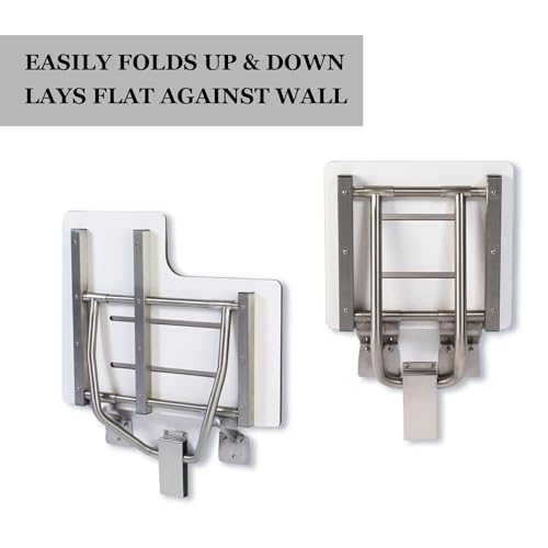 Folding Shower Seat - Wall Mount Bench for Inside Shower / ADA Bathroom Safety Assist / 304 Stainless Steel / Phenolic Resin / Left / 28" x 21" - size: 28" Left Hand