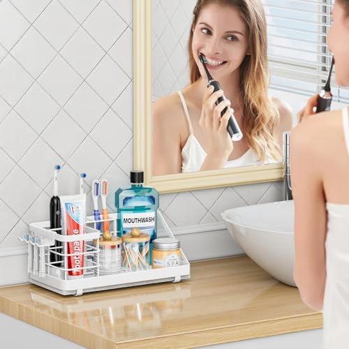 Toothbrush Holders Instant-Drying Organizer - Bathroom Countertop/Wall Mounted Electric Toothbrush Holder - Toothbrush Head Toothpaste Holder, Bathroom Counter Organizers and Storage, White - color: White