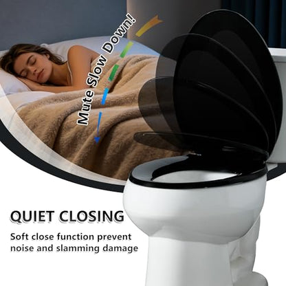 Angol Shiold Elongated Toilet Seat - Slow Close Hinges, Ergonomic Design with Grip-Tight Bumpers, Safe Easy-Clean PP Material (Black, 18.5" Elongated) - color: Black, size: Elongated 18.5‘’