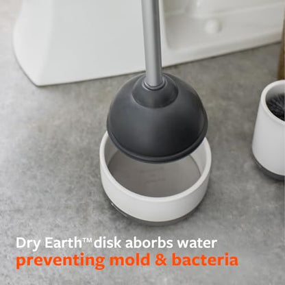 Full Circle Quick Drying Toilet Plunger - Bathroom Toilet Plunger with Ceramic Holder and Quick-Dry Base for Mold & Mildew Prevention, Easy to Clean & More Hygenic, White - color: Starter Kit, style: Plunger