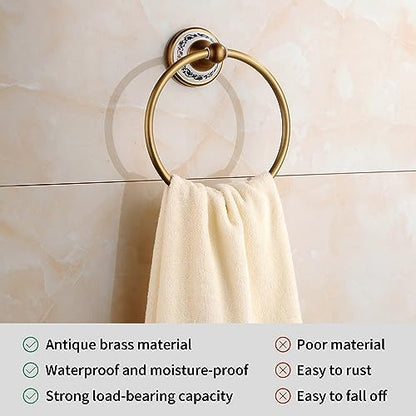 Towel Ring Antique Brass Hanger Hand Towel Holder for Bathroom Kitchen Accessories Wall Mounted,Porcelain Design - color: Towel Ring