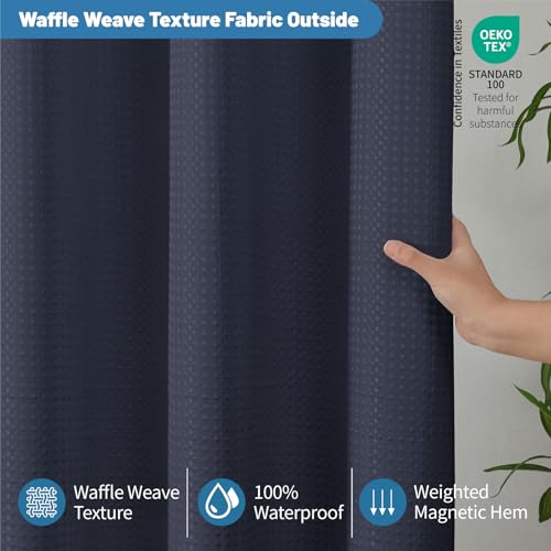 2-in-1 Waterproof Fabric Shower Curtain - No Separate Liner Needed, Hotel-Style Waffle Weave, Effortless Cleaning & Washable Bathroom Shower Curtain Set,72Wx72H,Navy Blue - color: Navy Blue, size: 72"W x 72"L (Pack of 1)
