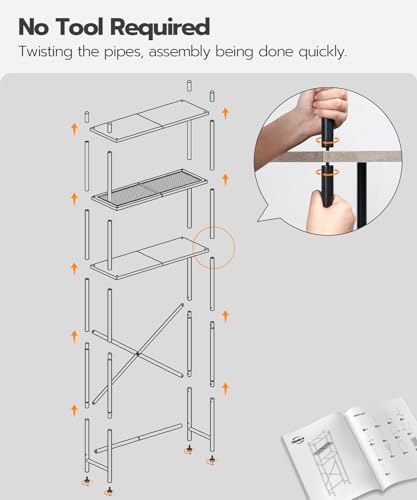 HOOBRO Over the Toilet Storage, 3-Tier Over Toilet Bathroom Organizer, Freestanding Above Toilet Shelf with Adjustable Feet, Space Saving, Easy Assembly, Greige and Black BG63TS01 - color: Greige + Black