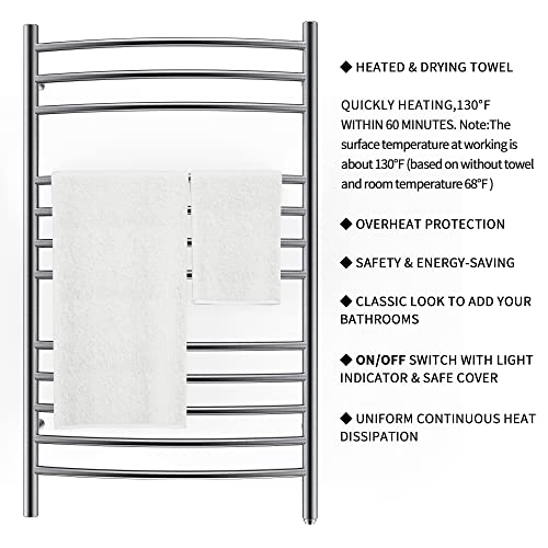 Towel Warmer, Heated Towel Rack, Plug-in/Hardwired, Brushed | 304 Stainless Steel Wall-Mounted Towel Warmer With Plug-In Or Hardwired Installation And Brushed Finish - color: Brushed