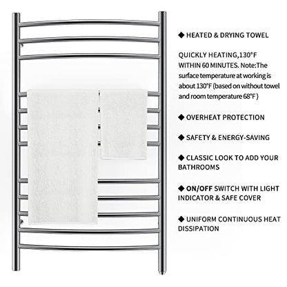 Towel Warmer, Heated Towel Rack, Plug-in/Hardwired, Brushed | 304 Stainless Steel Wall-Mounted Towel Warmer With Plug-In Or Hardwired Installation And Brushed Finish - color: Brushed