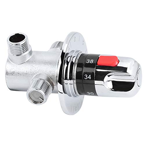 Brass Thermostatic Mixer Valve, Temperature Control Shower Valve, Wall Mounted Bath Mixer with Safety Button and Dual Filter Nets, for Home Water Heater and Shower System