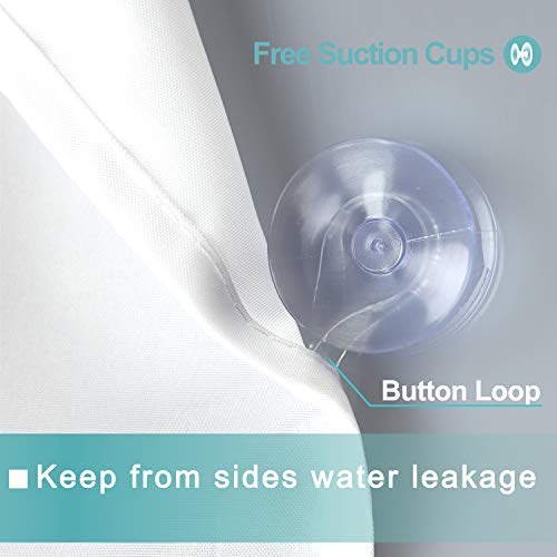 Waterproof Fabric Shower Curtain Liner, 72 x 72 inch, White | Suction Cups Included, Machine Washable Cloth Shower Curtain for Bathroom, 72x72