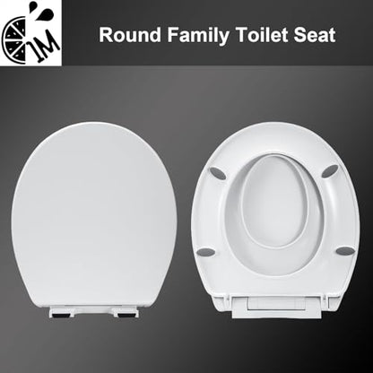 1M Family Toilet Seat, Patented Slow Close & Quick Releasing Technology, Anti-Wiggling, Easy to Install and Clean, Standard Round with Toddler Seat Built In (2 Pieces) - style: Round with Toddler Seat Built In