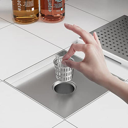 Neodrain 8 in Brushed Square Shower Drain with Quadrato Pattern Grate | 304 Stainless Steel Square Drain for bathroom, with Hair Strainer and Lifting Hook,Waterproof & Durable, CUPC Certified - color: Stainless, size: 8 IN