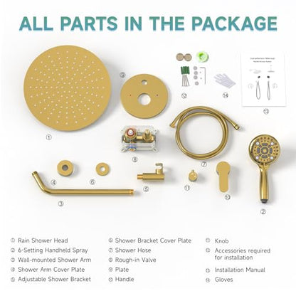 SR SUN RISE Shower Faucet - Multifunctional High Pressure Shower Head System with Handheld Shower Head Fixtures - Valve Included (Brushed Gold, 12 inch) - color: Brushed Gold, size: 12 Inch