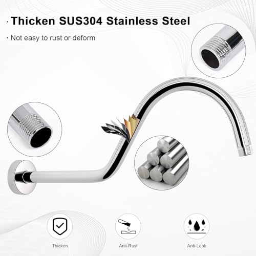 S Shaped Shower Arm, High Rise Shower Head Extension Pipe Standard 1/2" Connection with Flange, Awesome Shower Experience-Stainless Steel Bathroom Accessory(16 Inch J-S Shape, Chrome Finish) - color: Chrome Finish, style: 16" J Shape