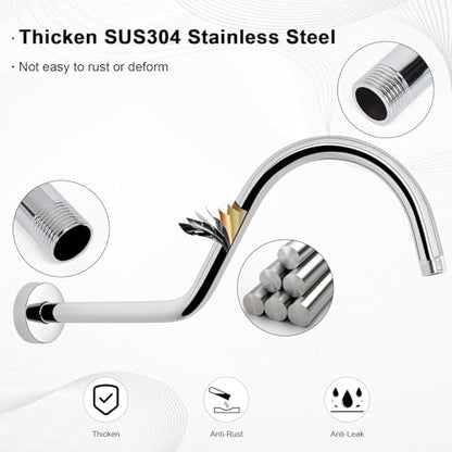 S Shaped Shower Arm, High Rise Shower Head Extension Pipe Standard 1/2" Connection with Flange, Awesome Shower Experience-Stainless Steel Bathroom Accessory(16 Inch J-S Shape, Chrome Finish) - color: Chrome Finish, style: 16" J Shape