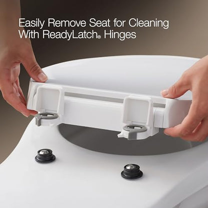 KOHLER K-26801-0 Impro ReadyLatch Quiet Close Elongated Toilet Seat, White Toilet Seat, Grip-Tight Bumpers, New Home Essentials, Slam Prevention - color: White, size: Elongated