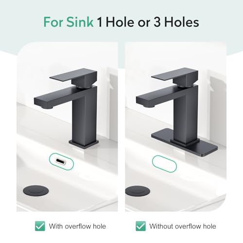 Faustina Matte Black Bathroom Faucet, Single Handle Stainless Steel Bathroom Vanity Faucet with Metal Pop-Up Drain and Deck Plate for 1 or 3 Hole - color: Black, style: Classic