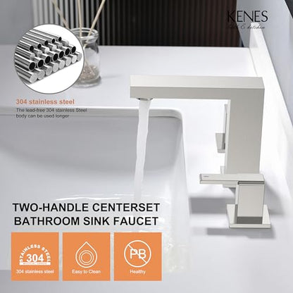 Brushed Nickel 8 Inch Widespread Bathroom Faucet 2 Handle 3 Hole | Bathroom Sink Faucet with Pop Up Drain & Supply Lines, Lead-Free cUPC & NSF Certified, 8 Inch Faucet for Vanity Restroom Sink - color: Brushed Nickel