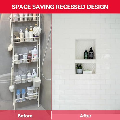 Shower Niche Insert Tile Ready 12x28 | Embedded size 13x29, mortar surface for strong tile bonding, waterproof coating for double water protection, double shelf - size: 12" x 28"