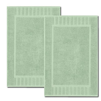 White Classic 8-Piece Light Green Towel Set [2 Bath Towels, 2 Hand Towels, 4 Washcloths] and 2 Luxury Bath Mats 22 x 34 | Cotton, Highly Absorbent and Quick Dry for Hotels, Spa and Bathroom
