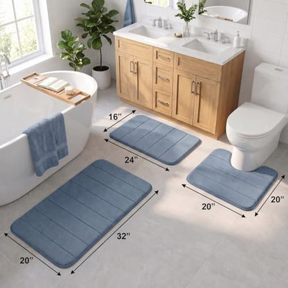 Bathroom Rugs Set 3 Piece, Memory Foam Bath Rugs, Non Slip Washable Bathroom Rug Set, Extra Soft Absorbent Bath Mats with U-Shaped Toilet Rug, Dusty Blue - color: Dusty Blue