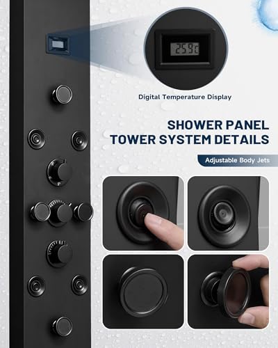 5 IN 1 Shower Panel Stainless Steel Shower Tower Panel System Matte Black | Rainfall Waterfall Shower Head with Handheld Shower Massage Body Jets with Tub Spout Shower System by Homevacious - color: Matte Black, style: 5 In 1 Shower Panel
