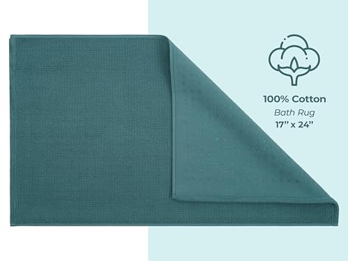 American Soft Linen Bath Rug, 17 in 24 in 100% Cotton Bath Mats Rugs for Bathroom, Slip Reducer Washable Shaggy Form Area Rugs, Colonial Blue Bath Rug - color: Teal, style: 17x24" Cotton Bath Mat