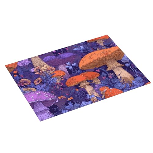 Mushroom Pattern Dish Drying Mat for Kitchen Counter Absorbent Microfiber Reversible Fast Drying Pad Countertop Protector Extra Large 18"x24"Dish Mat - color: Purple-Mushroom