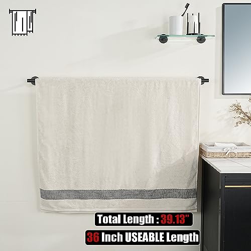 JQK Bath Towel Bar Black, 39 Inch 304 Stainless Steel Thicken 1mm Single Towel Rack for Bathroom, Towel Holder Wall Mount, Useable Length 36 Inch, TB110L36-PB - color: Black, size: 39 Inch