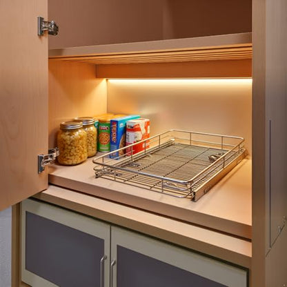 Pull Out Cabinet Organizer 22" W x 21" D, Chrome | Slide Out Kitchen Shelves, Heavy-Gauge Wire Storage Drawer, Ball-Bearing Glides, 100 Lb Capacity, Min 23" Cabinet Opening - size: 22" W x 21" D