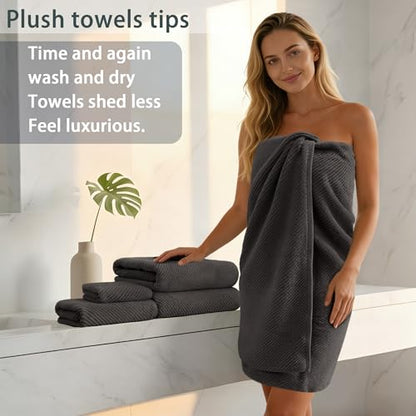 VOOVA & MOVAS 3PC Towel Set, 100% Cotton, Grey | 1 Large Bath 30x56 In, 1 Hand 18x28 In, 1 Wash Cloth 13x13 In, Quick Dry, Soft, Thick, Bathroom Essentials - color: Dark Gray, size: 3 PC Bathroom Towel Set