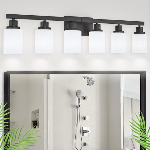 6-Light Black Vanity Lights, 38'' Modern Bathroom Vanity Lighting Fixtures for Mirror, Matte Bathroom Lighting Fixtures, Black Wall Sconces for Bedroom Living Room - color: Black, size: 6-Light