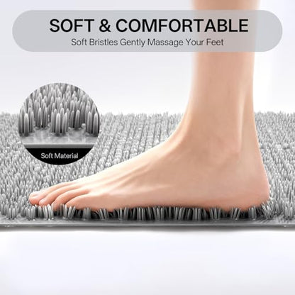 Shower Foot Scrubber Mat, Non Slip Shower Feet Mat Grey 16"x27" | Silicone Exfoliating With Suction Cups And Drain Holes, Quick Drying Soft Bathtub Mat, Machine Washable Drainage Bathroom Mat - color: Grey