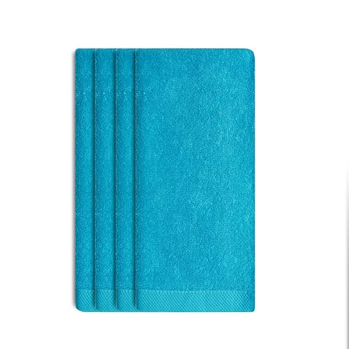 Fingertip Hand Towel | Absorbent |11x18 | Terry Velour Premium Washcloths, Bathroom use, 100% Cotton, Face, fingertip, Soft, Guest Towels (Pack of 4) (4, Turquoise) - color: Turquoise